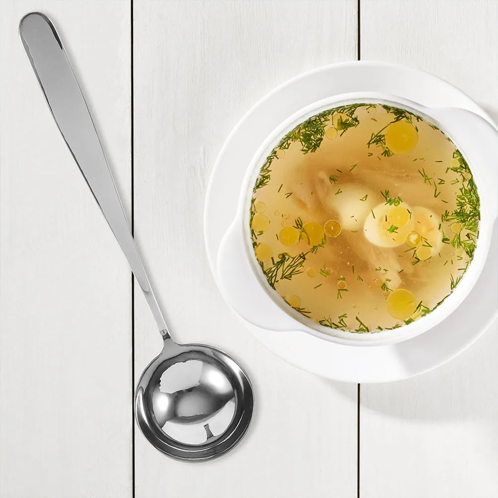 Cucharón de sopa de acero inoxidable, cuchara para olla caliente, cuchara de cocina, mango ergonómico, herramienta para agitar, dispositivo de cocina multifuncional
