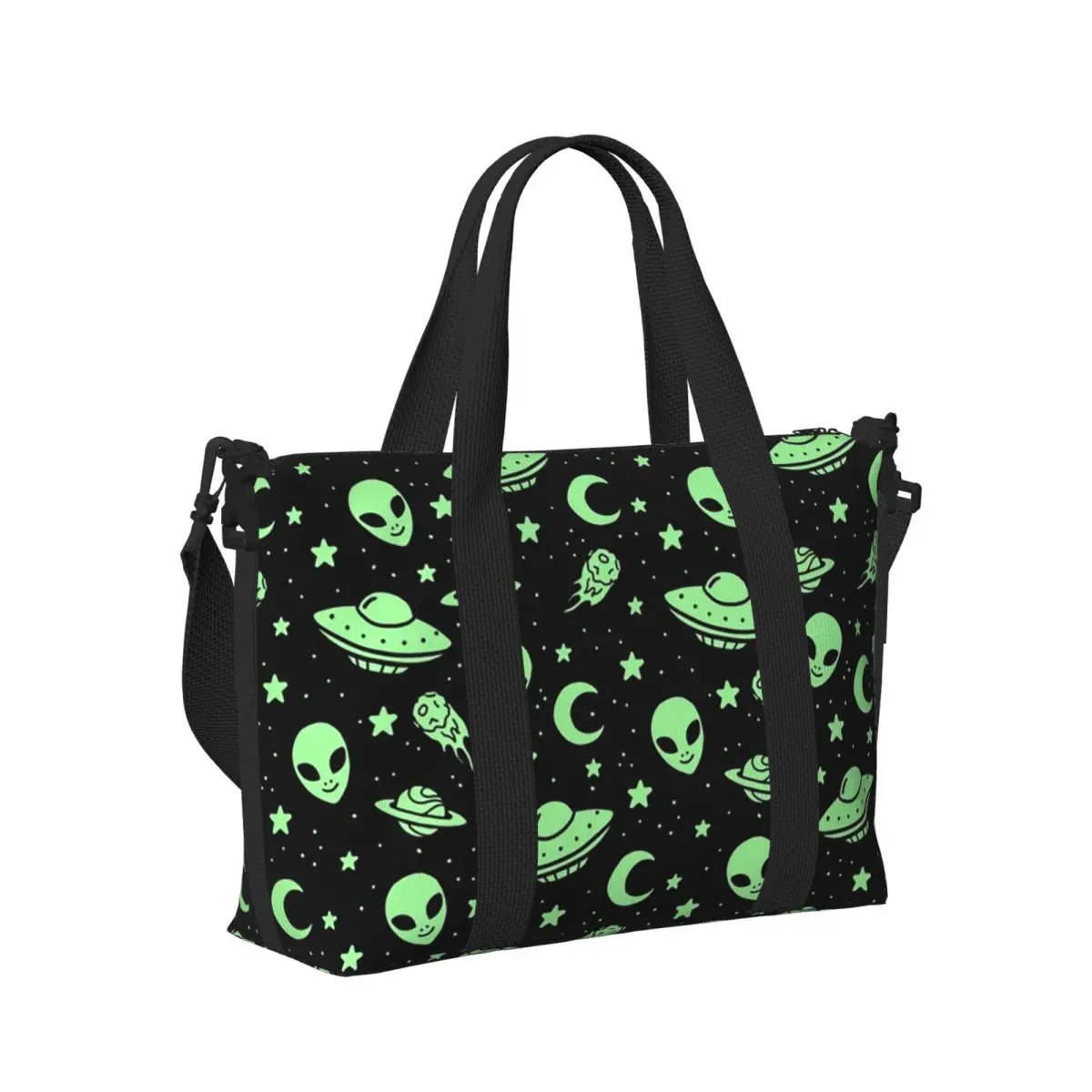 

Green Alien UFO Moon Beach Travel Bag Large Capacity Tote Bags for Gym Sport Women Shopping Duffle Shoulder Bag