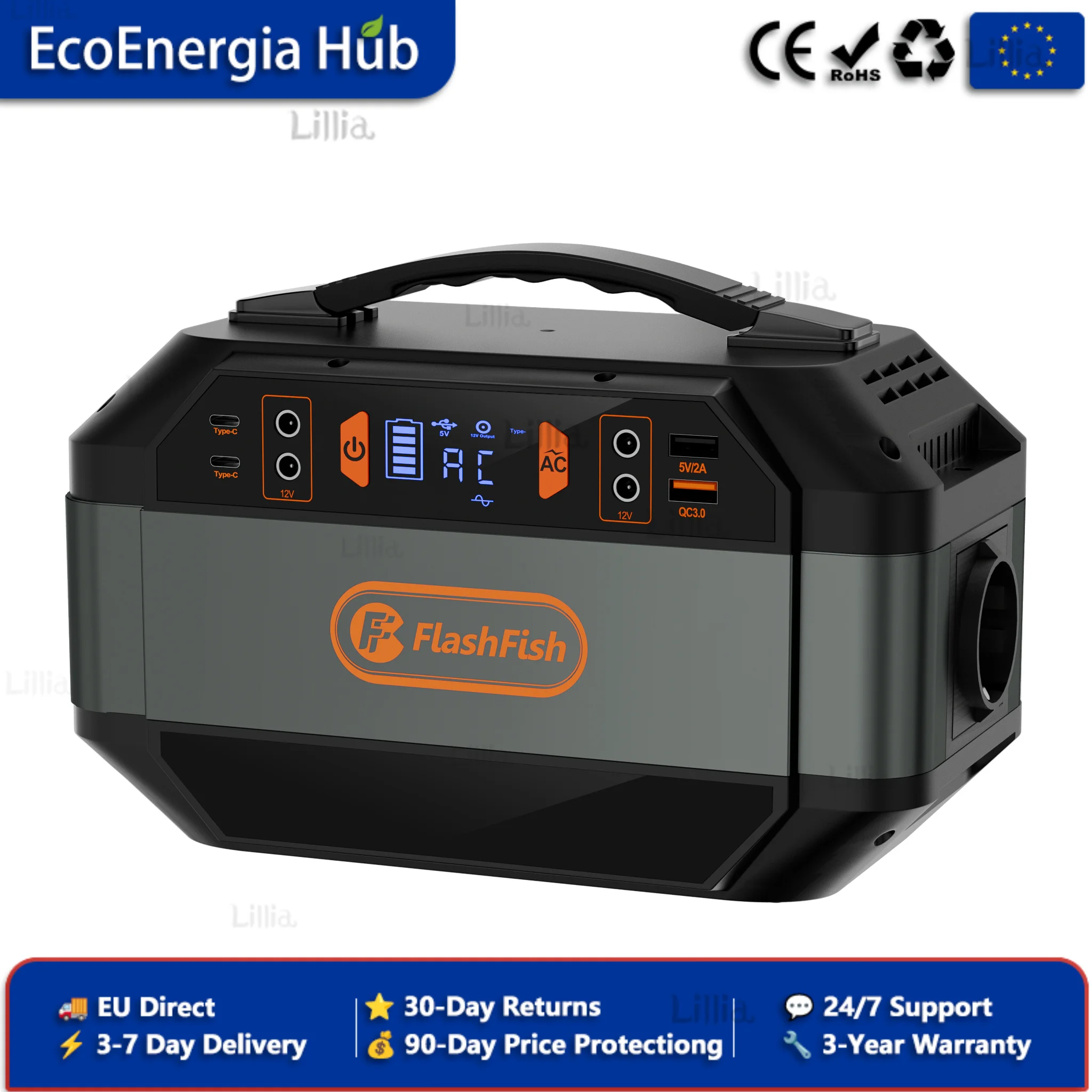 Station d'alimentation portable FF Flashfish P56, batterie lithium-ion 299Wh, générateur solaire 330W AC, crête 600W, double Type-C QC3.0, quatre sorties DC, tension AC large bande 100-240V, alimentation de secours pour camping-car, voyage, maison, panne de courant
