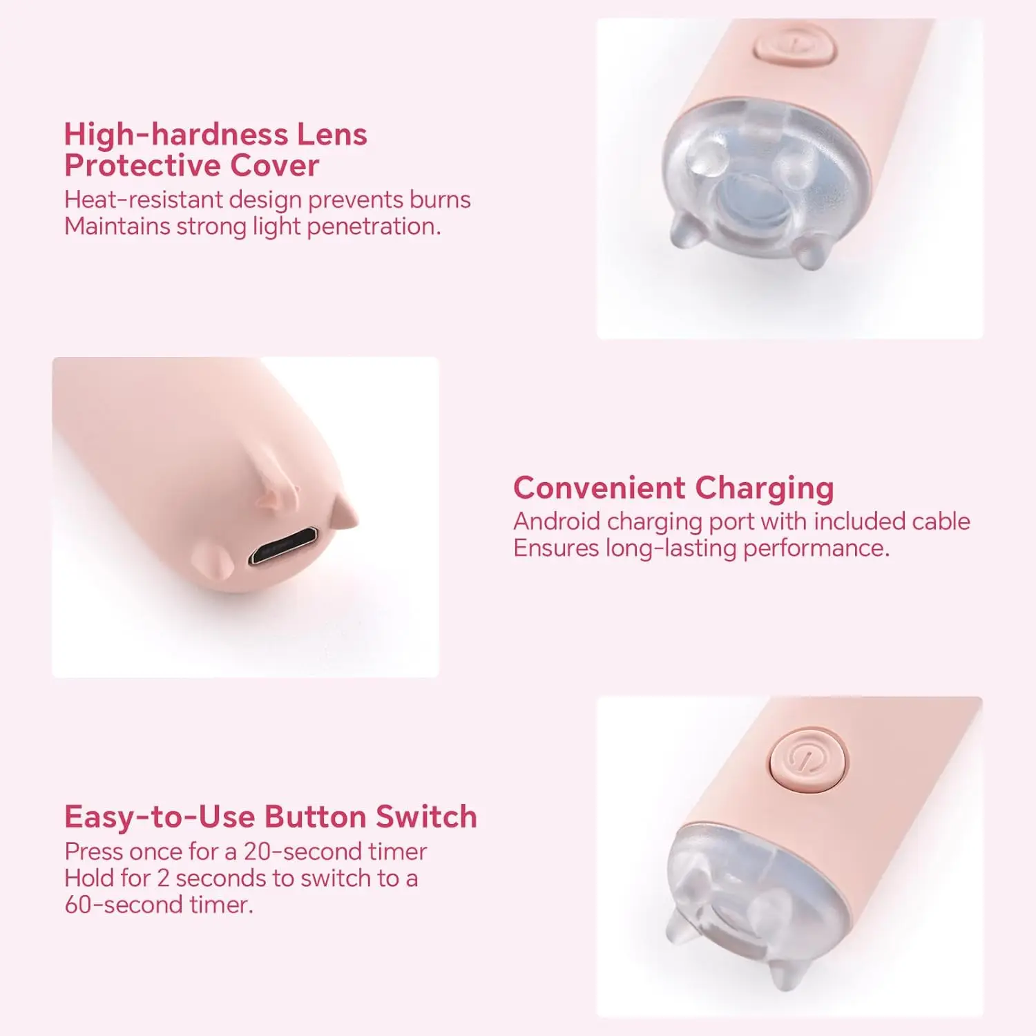 Lampada per unghie UV LED rosa con orecchie di gatto, essiccatore gel portatile per acrilico e nail art