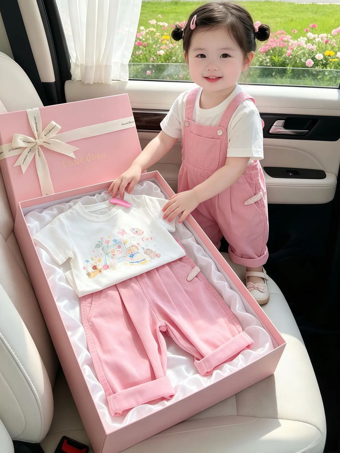 cute-cartoon-short-sleeve-outfit-for-girls-summer-2026-baby-girl's-versatile-two-piece-set-with-bib-overalls-sweet-korean-style