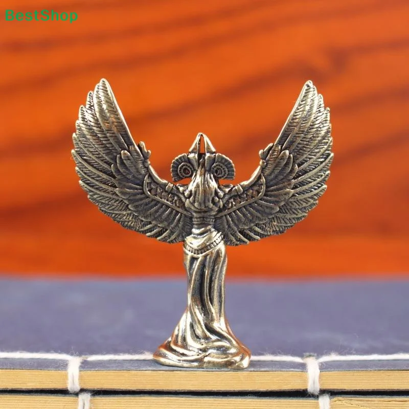 ♩Mini Brass Egyptian Goddess Isis Figurine 4.8cm Winged Deity Statue for Home Decor