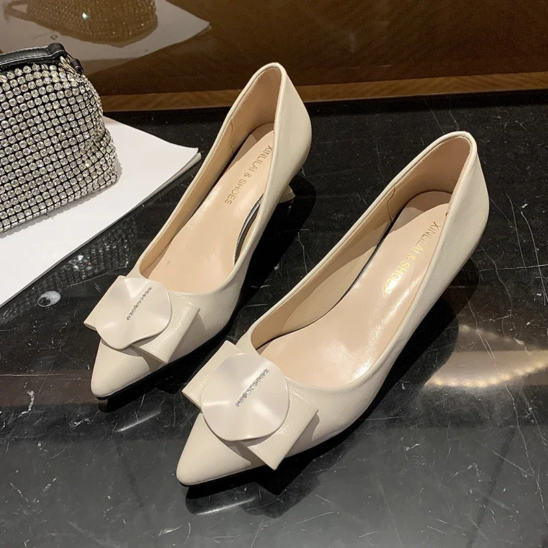 2025 New Summer Women's Fashion Solid Color Kitten Heels, Pointed Toe Pumps, Slip-On Heels, Wedding Party Medium Heels