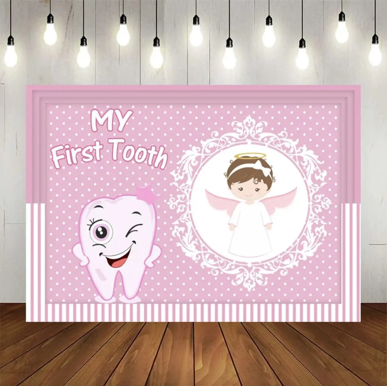 Baby Cartoon My First Teeth Birthday Party Decoration Background Banner This is a boy and girl poster shooting background Tooth