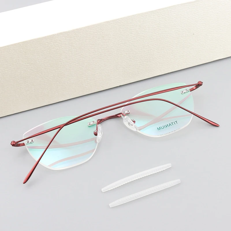 

High Quality Ultra Light Pure Titanium Eyeglasses Fashion Women Rimless Optical Prescription Myopia Frame Frameless Glasses