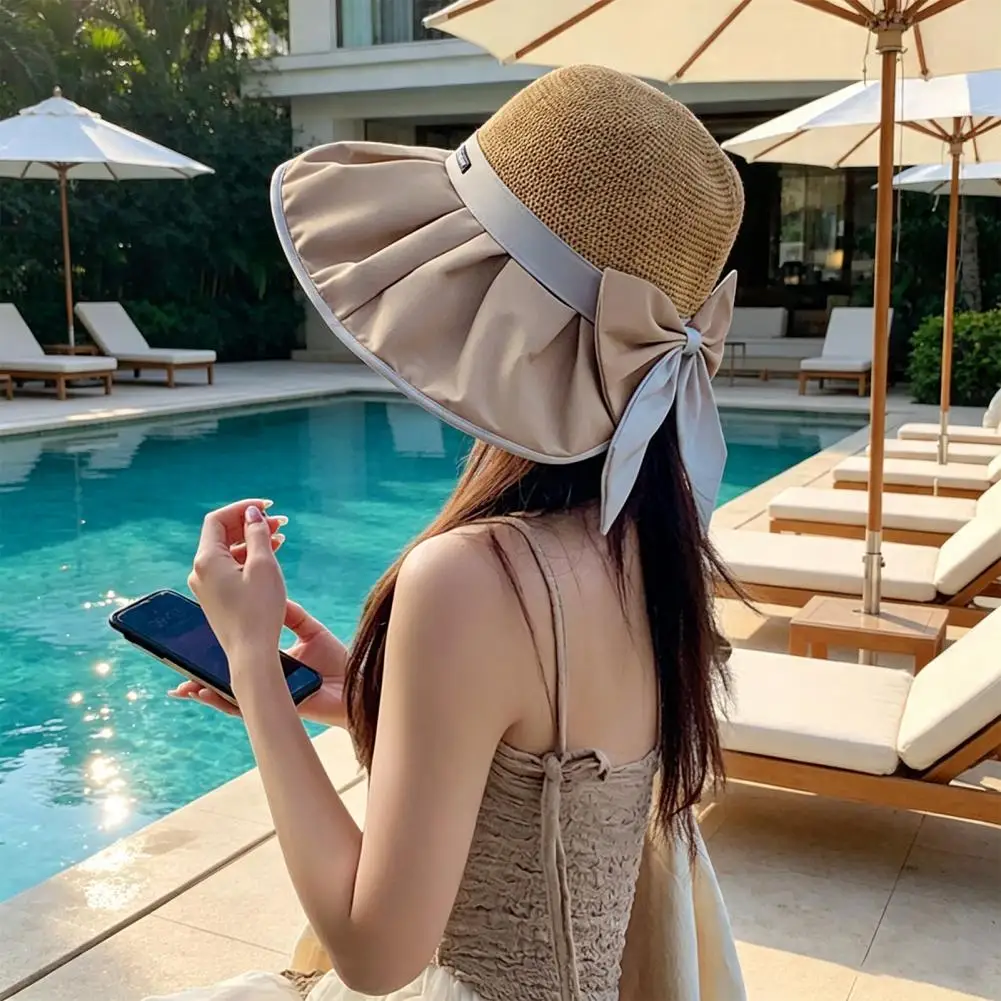 Uv Blocking Sun Hat for Travel Wide Brim Straw Sun Hat with Breathable Hollow Knit Design Foldable Summer for Travel for Women