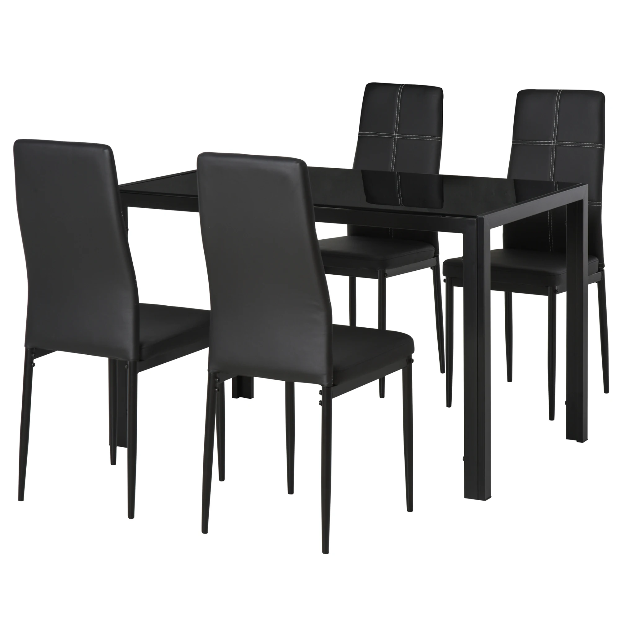HOMCOM Conjunto de Comedor Mesa Rectangular y 4 Sillas de PU 5 Piezas Negro