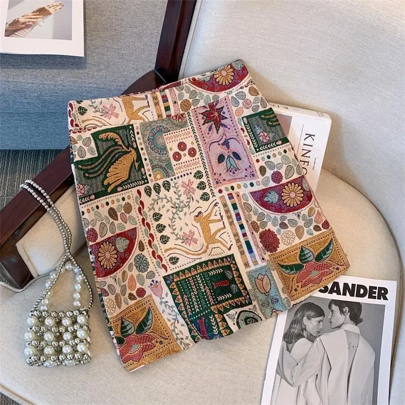 Ethnic Style Retro Embroidered Skirt for Women in Summer New Style High-waisted Hip Skirt Thin Style