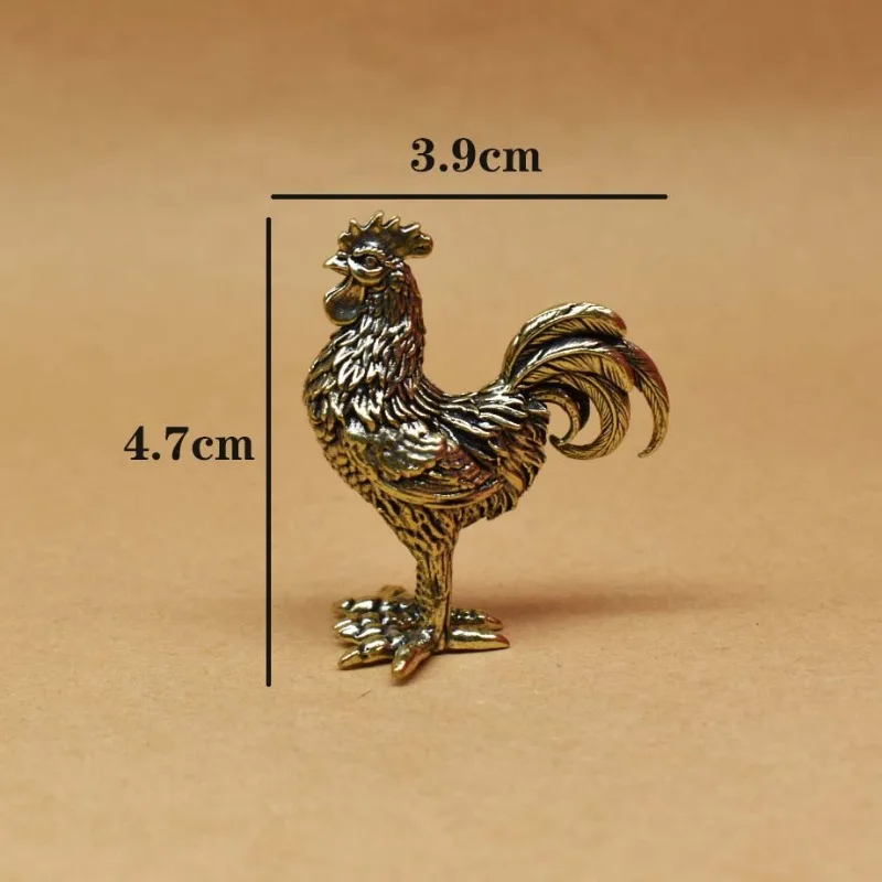 Rooster and Hen Brass Statue Set Cultural Market Craft Collection Tea Ceremony Companion Desk Decor Piece Copper Animal Ornament