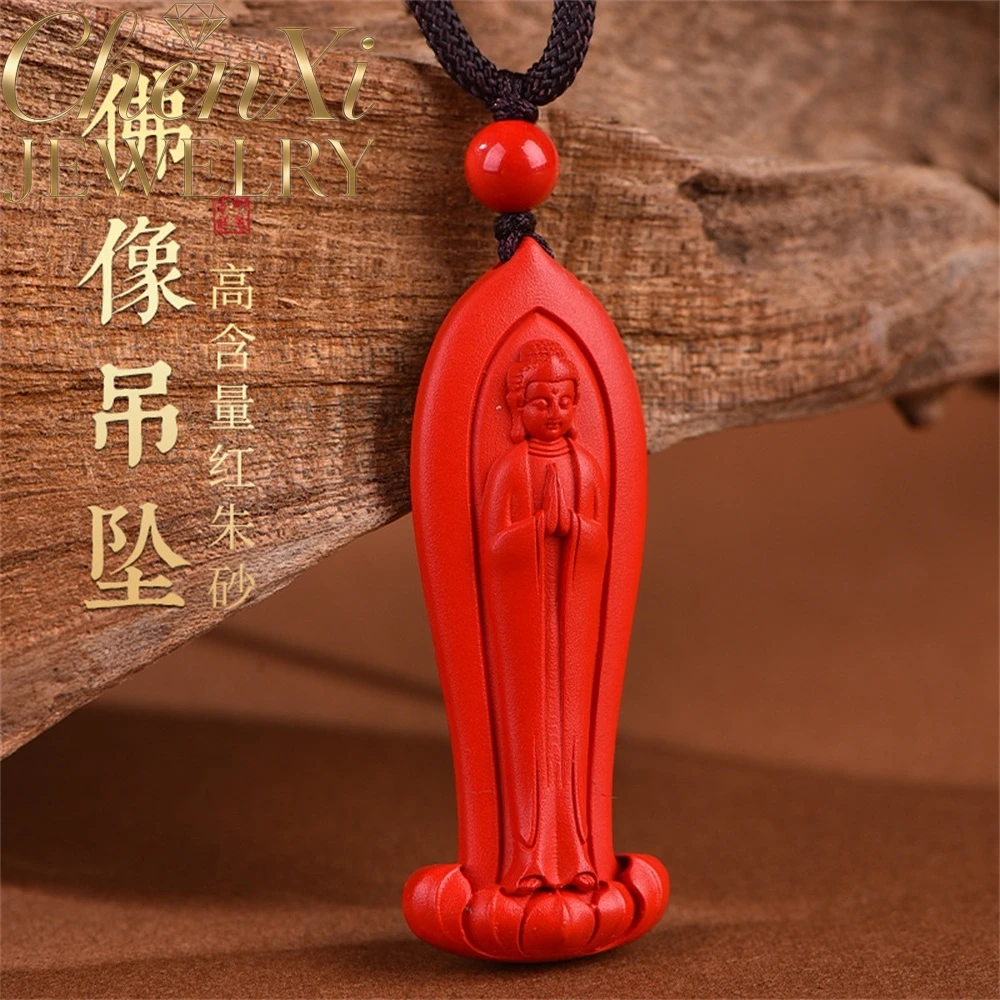 

High-End Cinnabar Lotus Buddha Statue Pendant Luxury Quality Fashion Fine Jewelry Amulets And Mascots Exquisite Elegant Charms