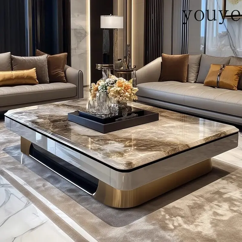 Light luxury microcrystalline stone coffee table Premium rectangular living room Home marble tea table with storage New