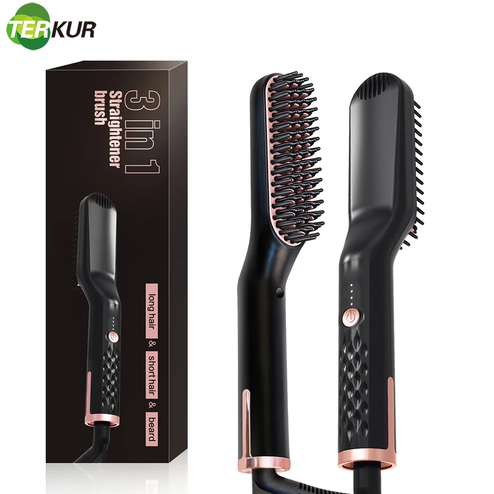 

Ionic Beard Straightener for Men MCH Ceramic Plates Electric Hair Brushes Anti-scalding Design Comb Home Travel Dual Voltage