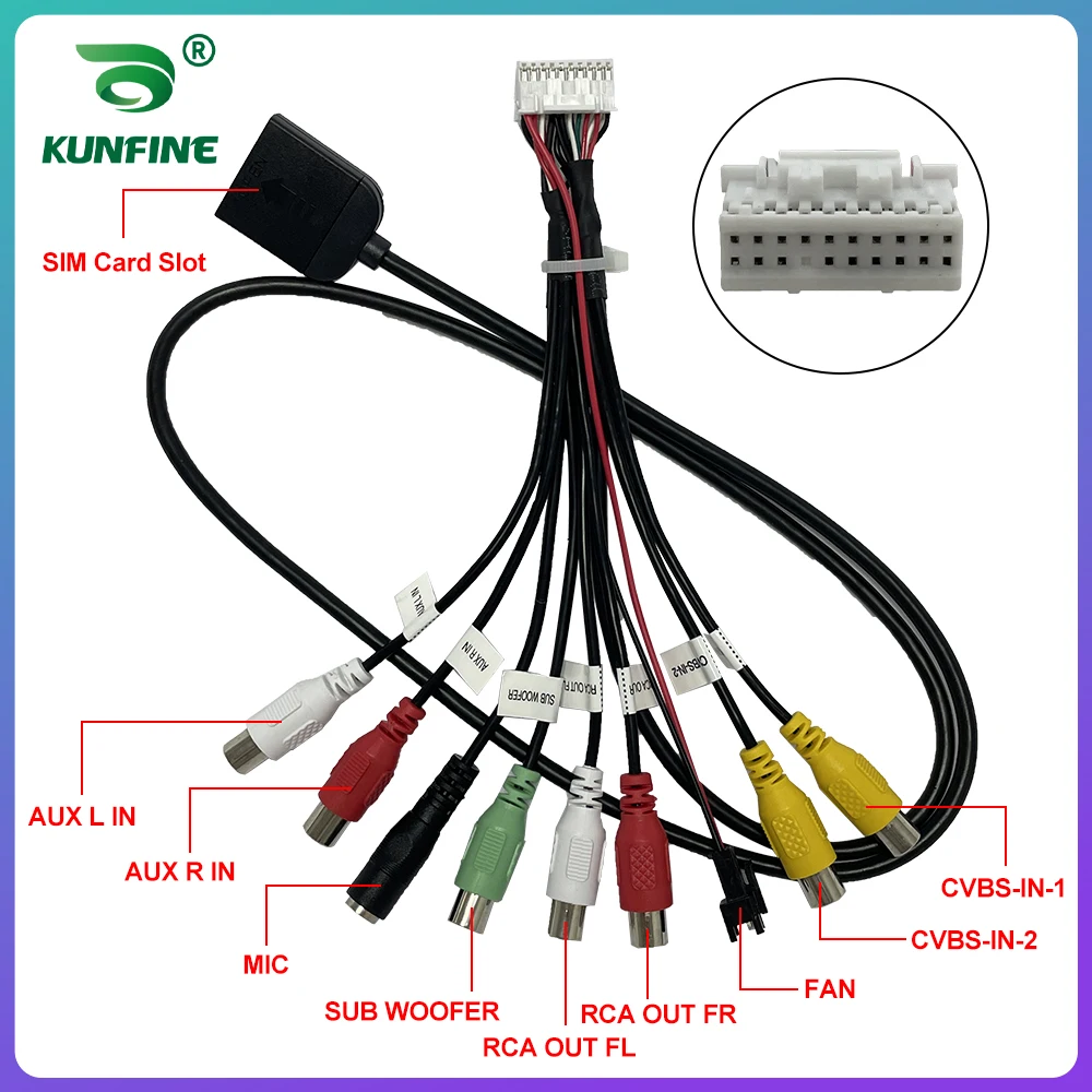 Android Radio Car Accessories RCA Output Wire 20 Pin Aux-in Subwoofer Microphone Fan Adaptor Universal Cable