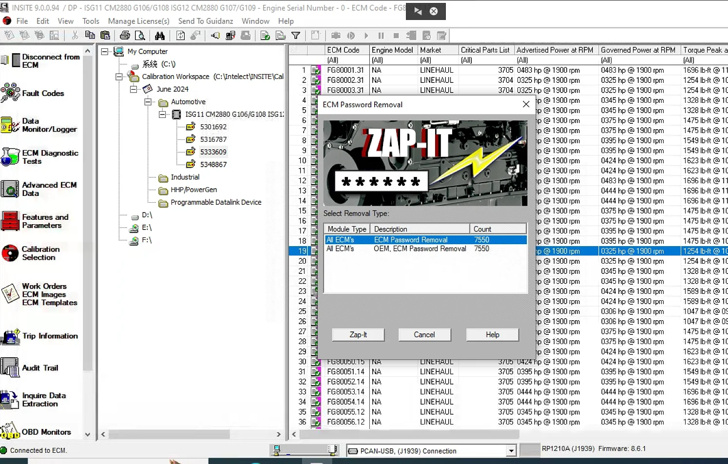 Picture 3: INSITE V9.0.0 PRO Dealer Version Allow Perform Diagnostic Programming Removing ECM Password Update Calibration Levels New ECMs