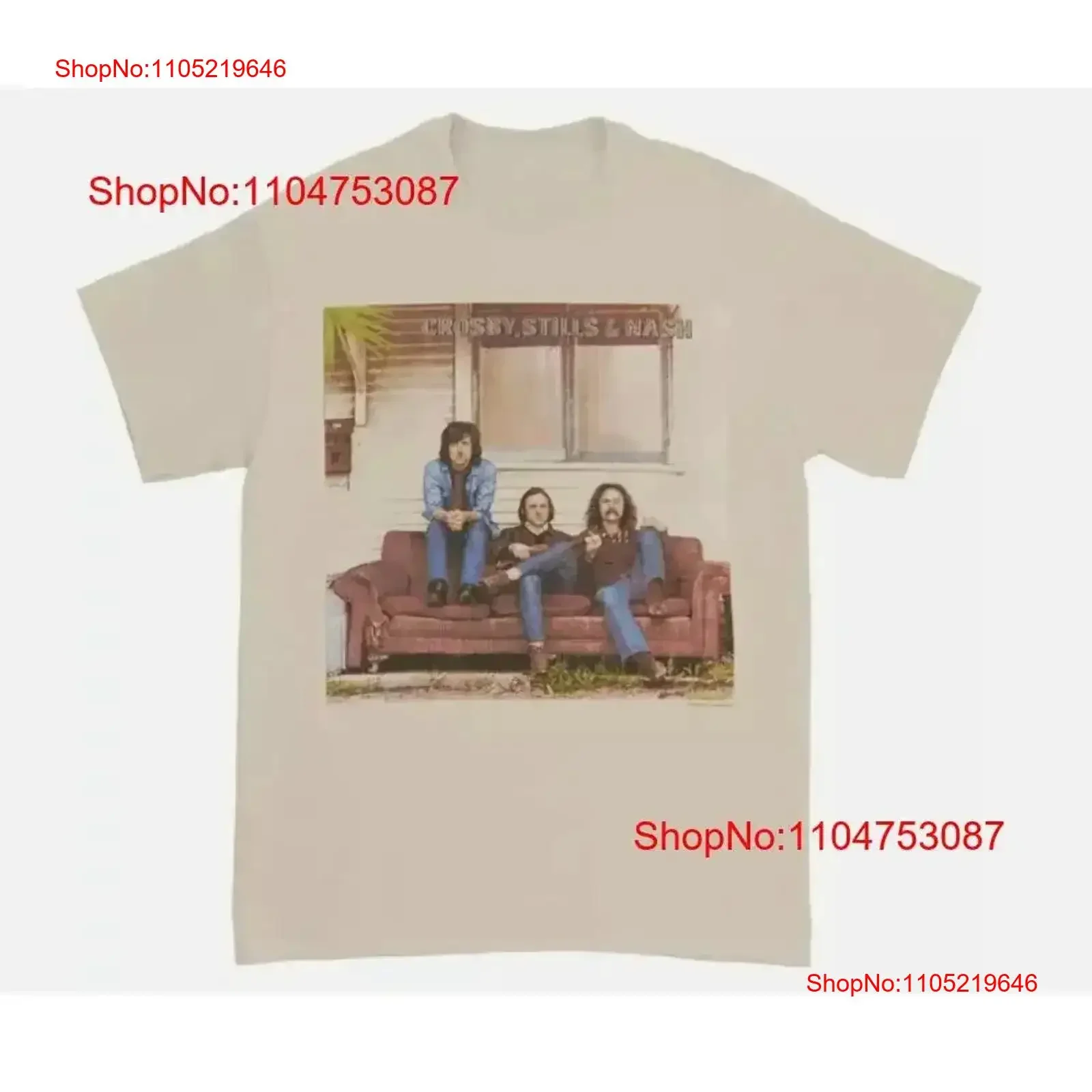 Crosby Stills Nash Young Men's 1969 Vintage All size Sand T Shirt Washed Stretched Casual designer clothes Stylish vintage
