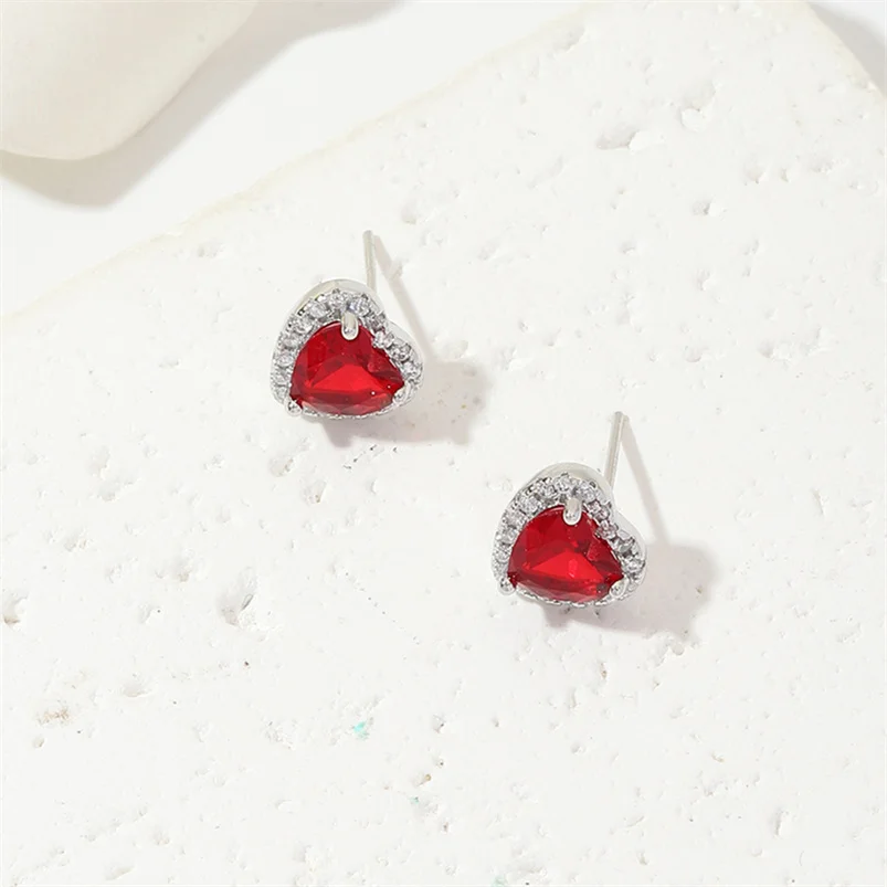 CC Heart Stud Earrings for Women Girl 7*7mm Red Zirconia Wedding Engagement Jewelry Fashion Accessories Drop Shipping CCE663