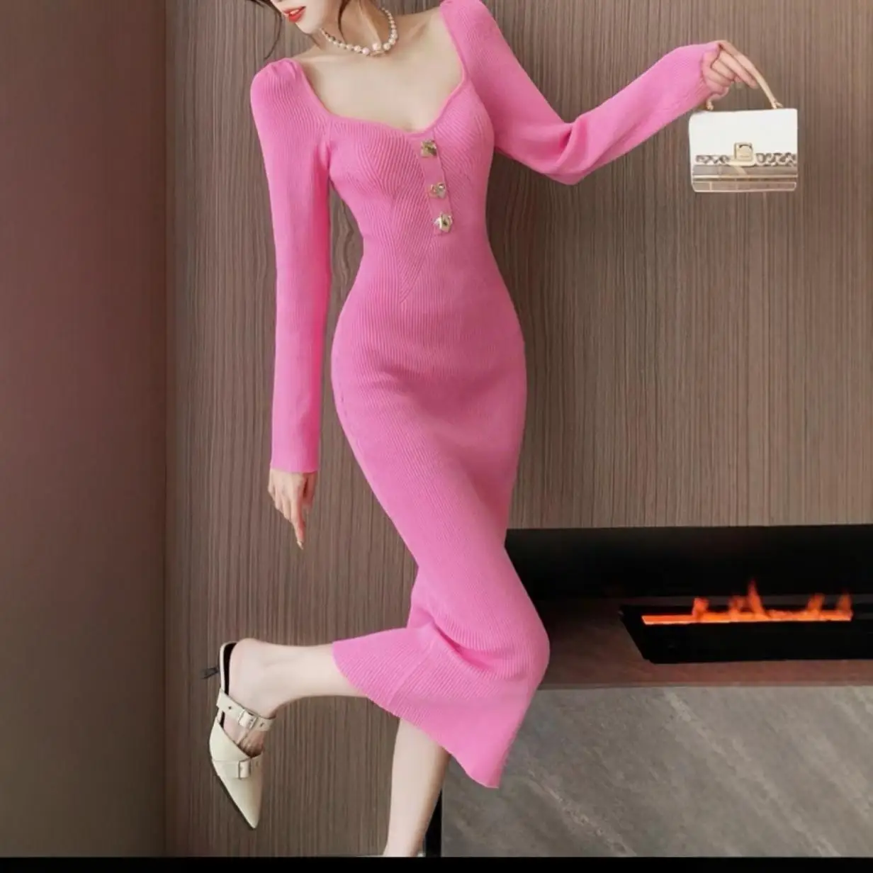 Vestidos femininos vestido mangas outono malhas em camadas smocking casual painéis retalhos cintura elástica grunge minimalista jovem