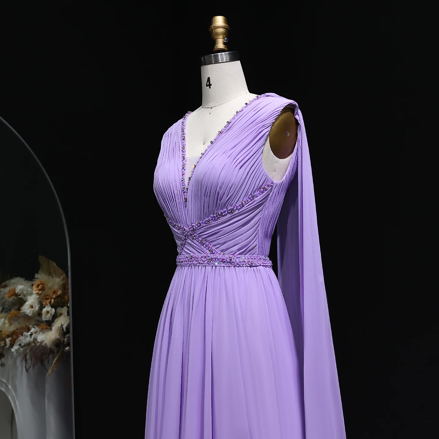 Sharon Said Dubai Lilla eleganti abiti da sera con scollo a V con mantella con perline per abito formale da sposa da donna SF271 personalizzato