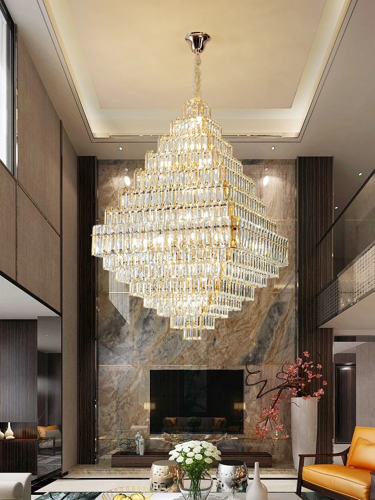 Postmodern Duplex Building Square Pyramid Crystal Chandelier Living Room High-end Hotel Lobby Pendant Light