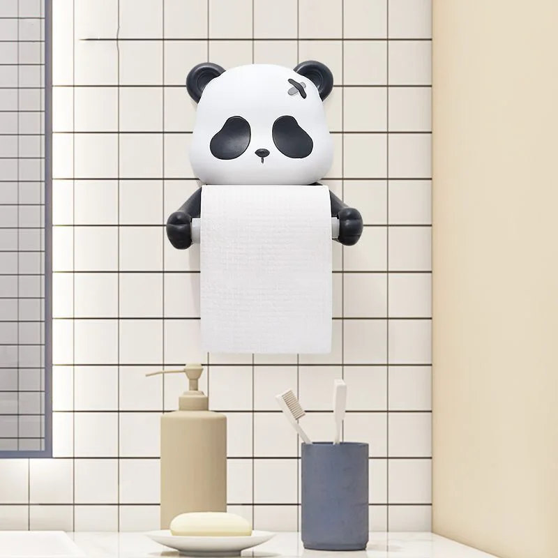 Panda Toilet Tissue Box Roll Paper Tube Tissue Holder, Creative And Cute Toilet Paper Storage Rack Wall Mounted Without Punching