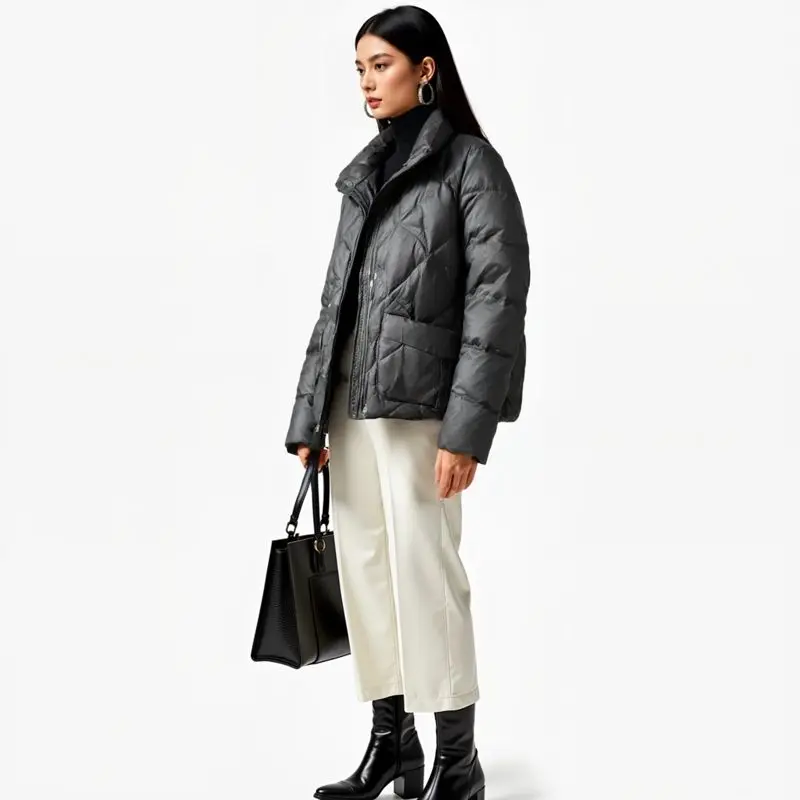 2025 Piumino da donna di nuova moda autunno e inverno 2025 Giacca da pendolarismo slim fit con colletto rialzato