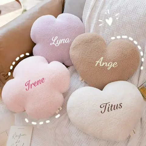 Heart Flower Shaped Embroidery Name Comfortable Cushion Pillow Children's Bed Decoration Pillow Photoshooting Props Crib Decors