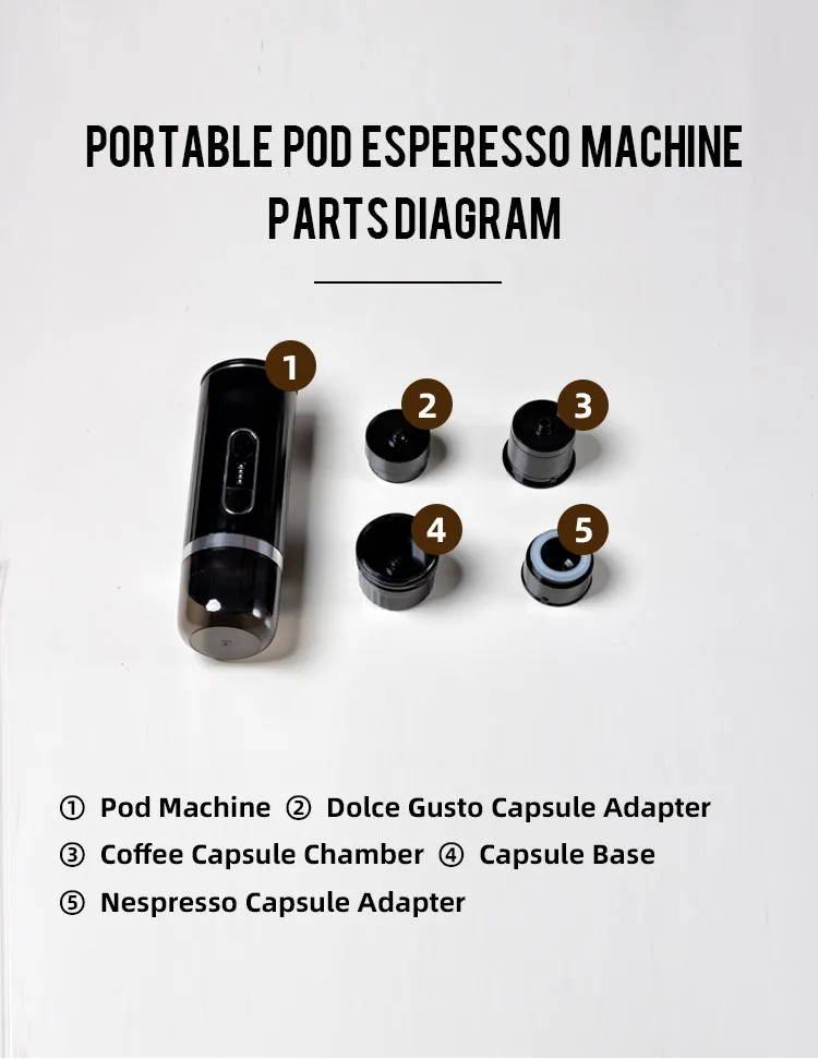 Паровая капсульная кофемашина, беспроводная кофемашина с подогревом, автоматическая кофемашина для эспрессо высокого давления, портативная уличная кофемашина
