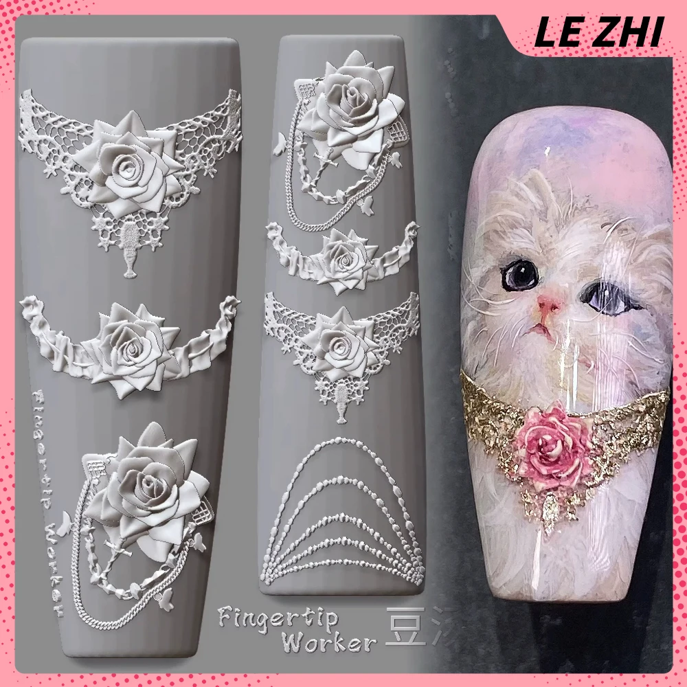 

1 шт. изысканные красивые кружевные цветы серии 3D акриловые шаблоны для ногтей форма романтические розовые ленты ожерелье силиконовая форма для ногтей