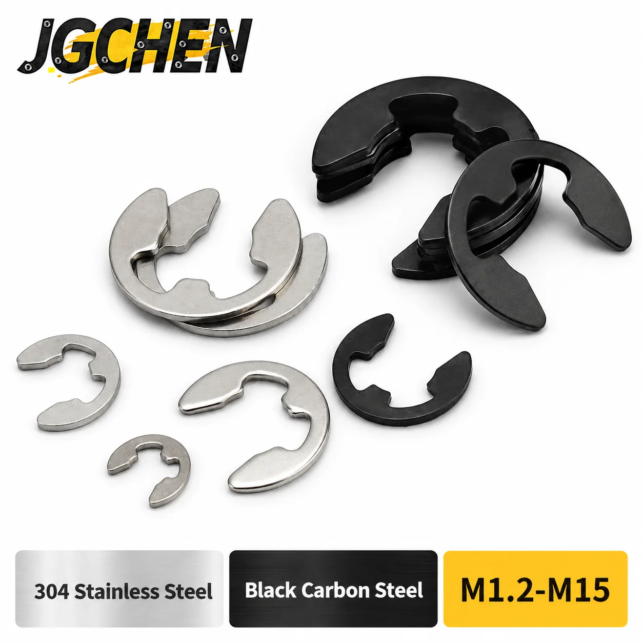 M1.2-M15 E Retaining Clips 304 Stainless Steel or Black Carbon Steel Shaft Circlip Snap Ring for Motor Axle Gearbox Machinery