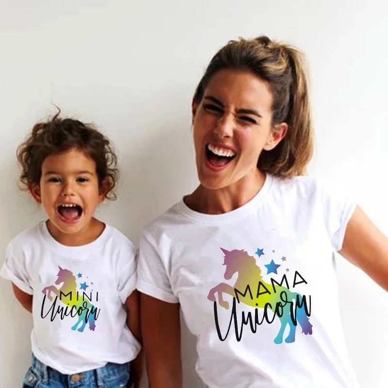 

Mama Unicorn Mini Unicorn Family Matching Clothes Mommy and Me Tshirts Mother and Daughter Matching Outfist Baby Girls Clothes