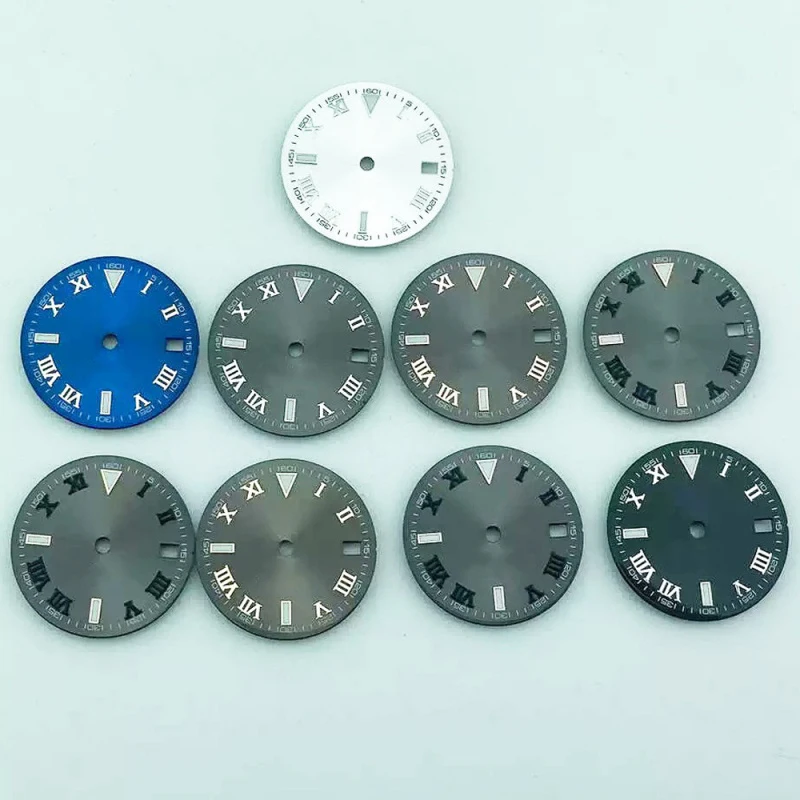 29mm Grey Silver Sunburst Watch Dial fits NH35 NH35A NH36A Silver/Gold/Rose Gold/Green Roman Numerals Index Hand Set Watch Parts