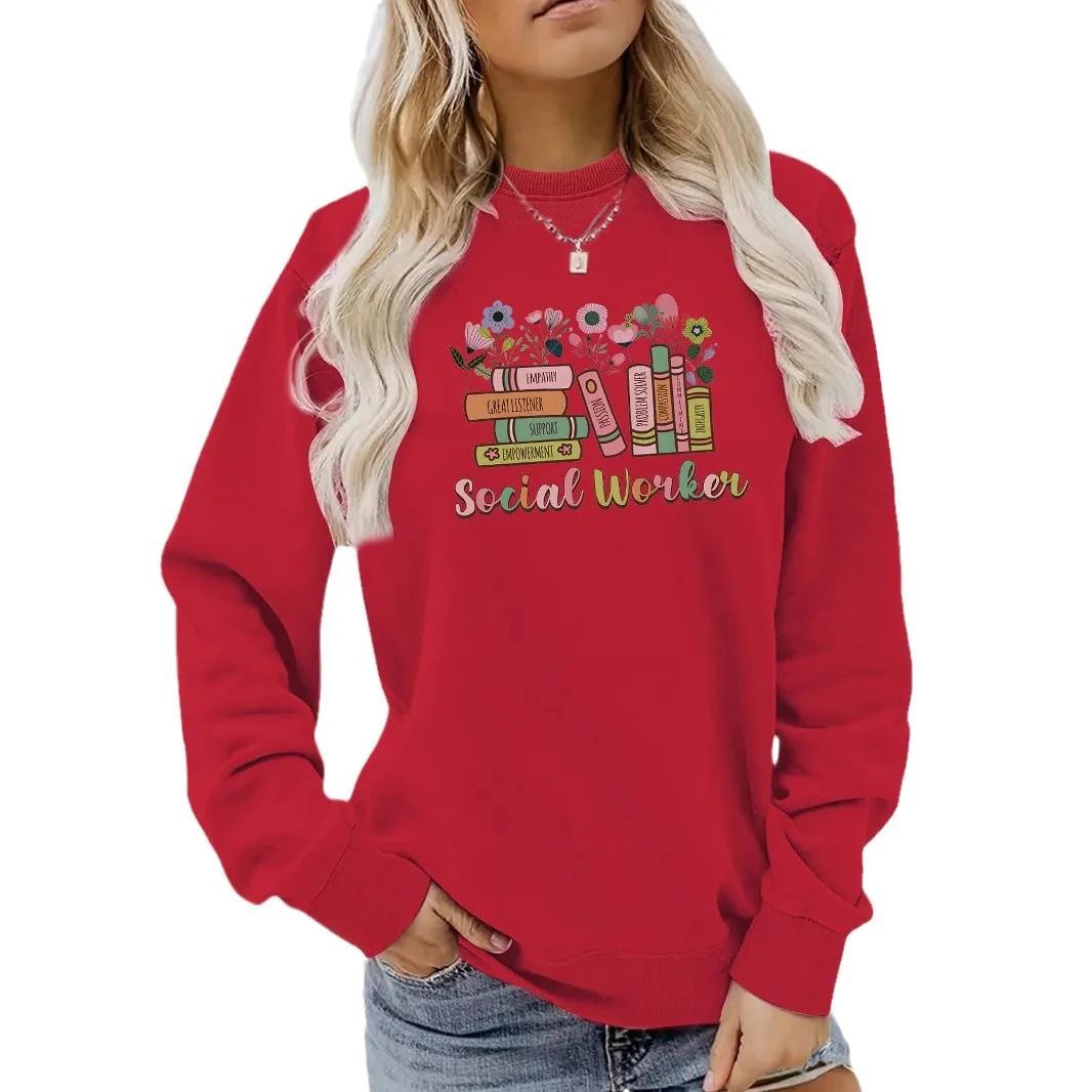 

Социальный работник, свободная осенне-зимняя основа с принтом, теплая толстовка с длинными рукавами и круглым вырезом, толстовка, толстовки