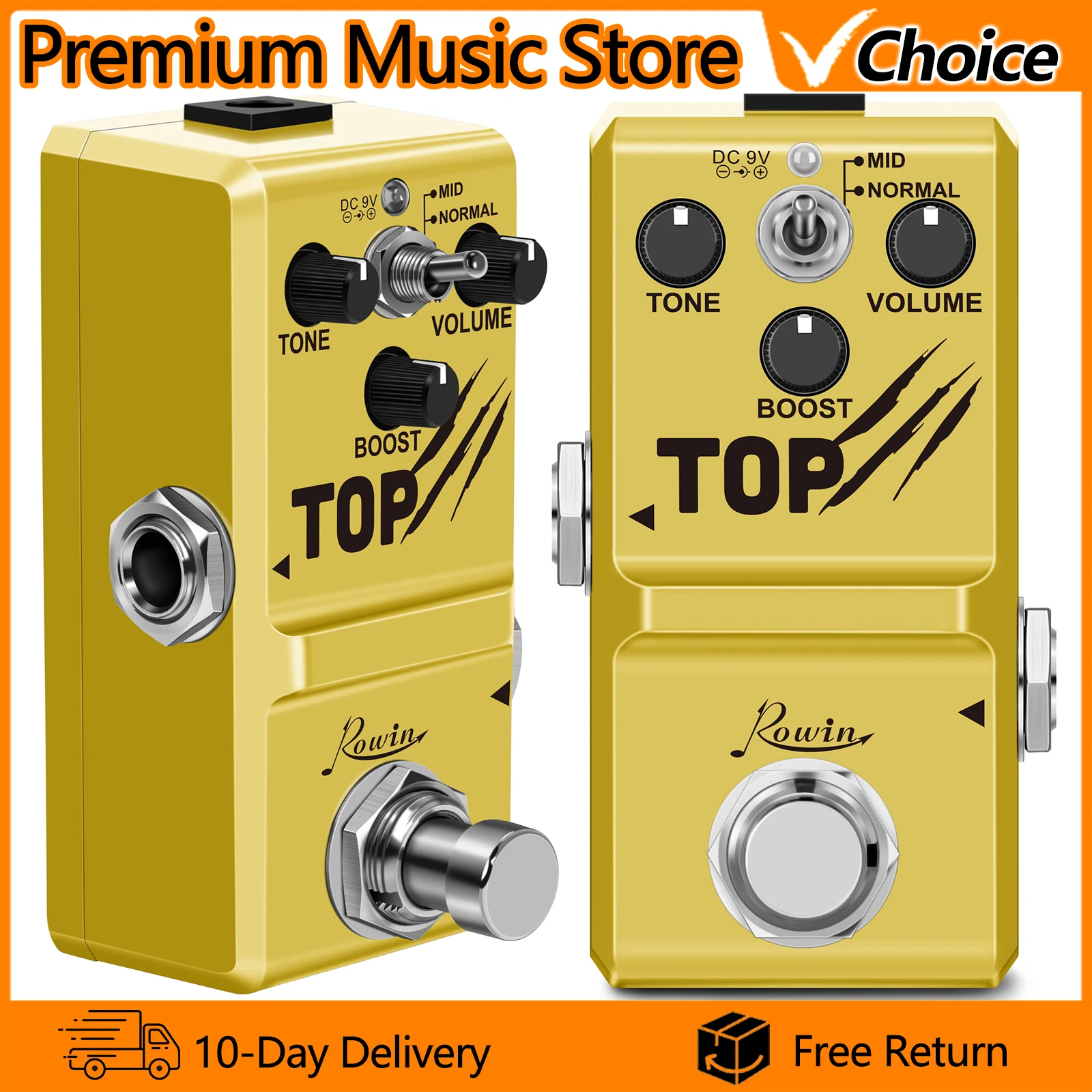 

Гитарная педаль-бустер ROWIN LN-318 TOP: аналоговый винтажный эффект, 2 режима (Mid/Normal), True Bypass