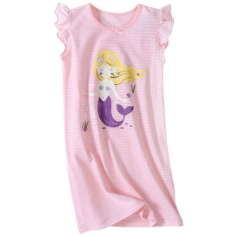 Summer Kids Dress for Girls Nightgown Mermaid Print Short Sleeve Toddlers Sleepwear Child Pajamas Children's Clothing