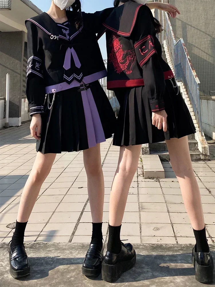 

Nicemix Jk Uniform Suit Genuine Original Dark 2023SS New Bad Girl Sailor Suit Long-sleeved Long Skirt Full Set Unique Streetwear