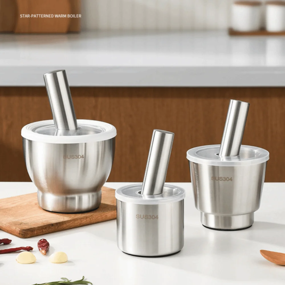 304 Stainless Steel Garlic Masher Sturdy Non-Slip Base Grinding Bowl Splash Prevent Heavy Duty Spice Grinder Crushing Tool