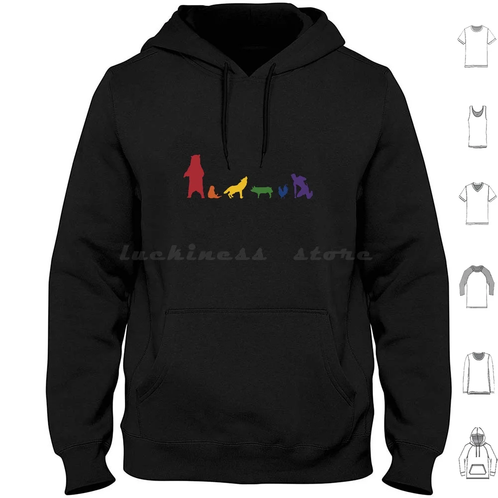 Pride Tribes Hoodies Long Sleeve Pride Rainbow Animal Bear Otter Wolf Pig Cock Puppy Pup Play Gear Fetish Hair Hairy