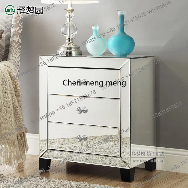 

Nordic Mirror Bedside Table Modern Simple and Fashionable Sofa Glass Sideboard Drawer Storage Cabinet