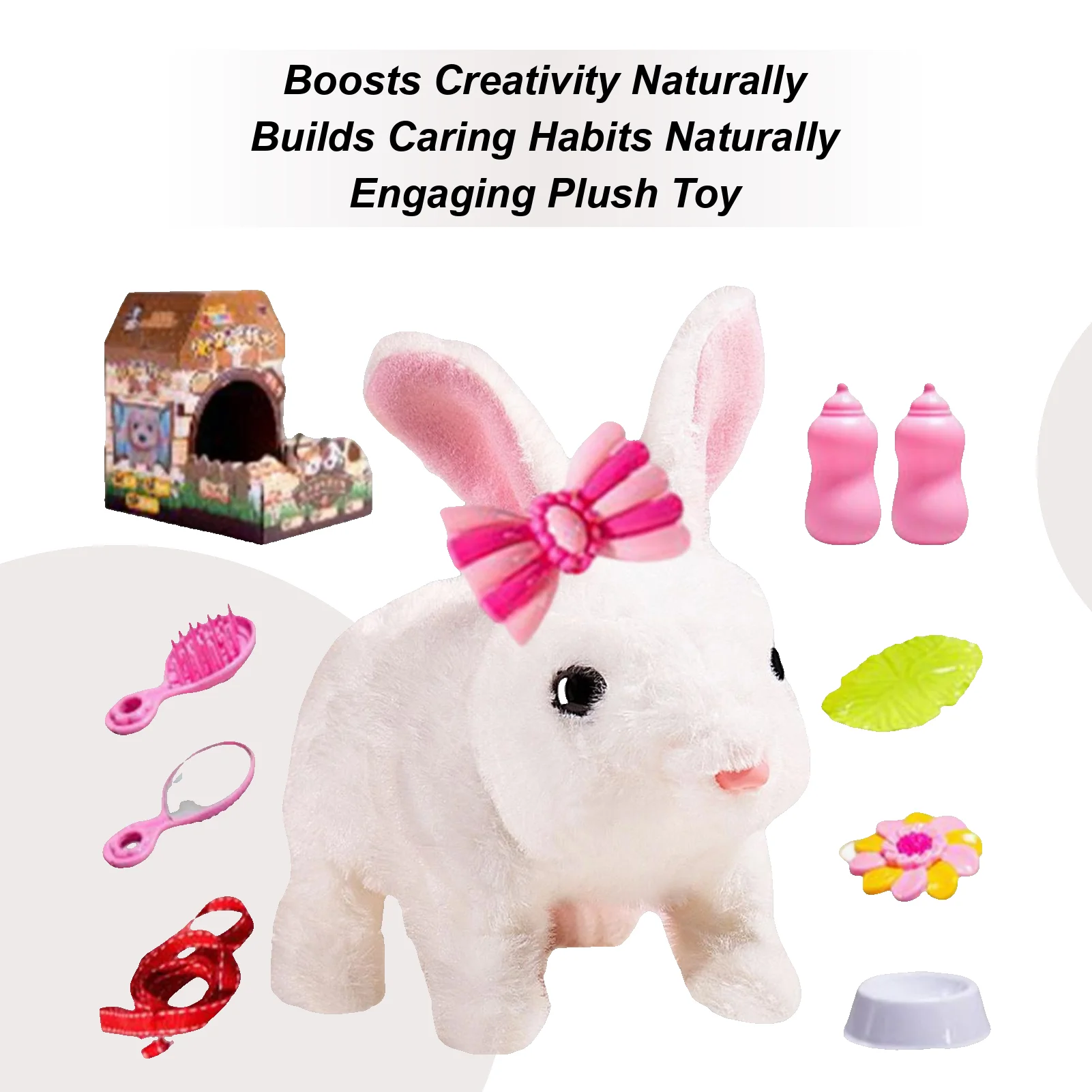 حيوان رفيق للأطفال، حيوان أرنب كهربائي مع أصوات، لعبة أرنب قطيفة للأطفال الأولاد والبنات، رأس السنة الجديدة وعيد الفصح