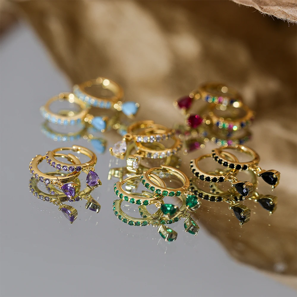 ROXI Water Drop Personality Pendant Earrings Colorful Multicolor Zircon Earrings Ladies Fashion Jewelry Accessories Gift