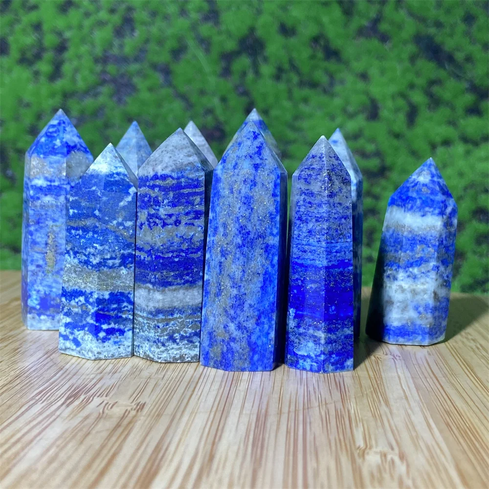 Hot Sale Natural Crystal Mini Lapis Lazuli Hexagonal Column Tower Point Healing Mineral  Ornament DIY Gift Home Decoration