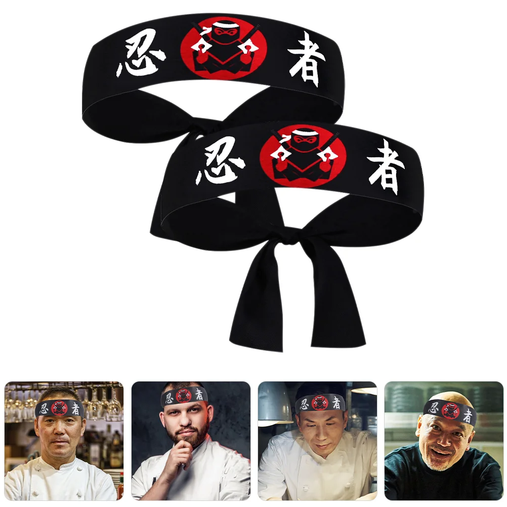 2 Pcs Ninja Print Headband Karate Accessory Scarf Sushi Chef Costume Men Polyester Reusable Accessories for Child Man