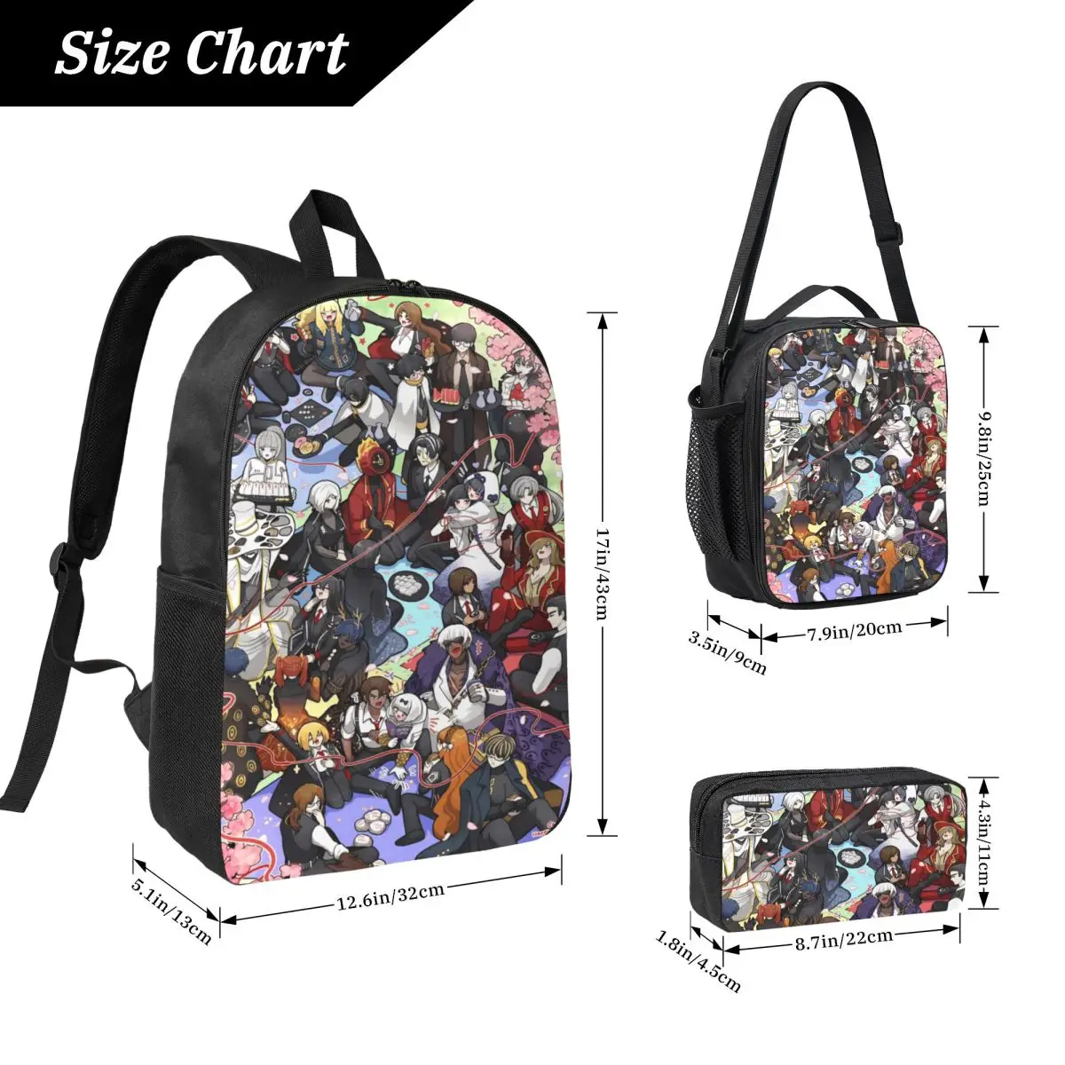 3Pcs Limbus Company Games School bags Set for Boy Girl Pencil Boxes Backpack Sets with Lunch Box For School Students Knapsack