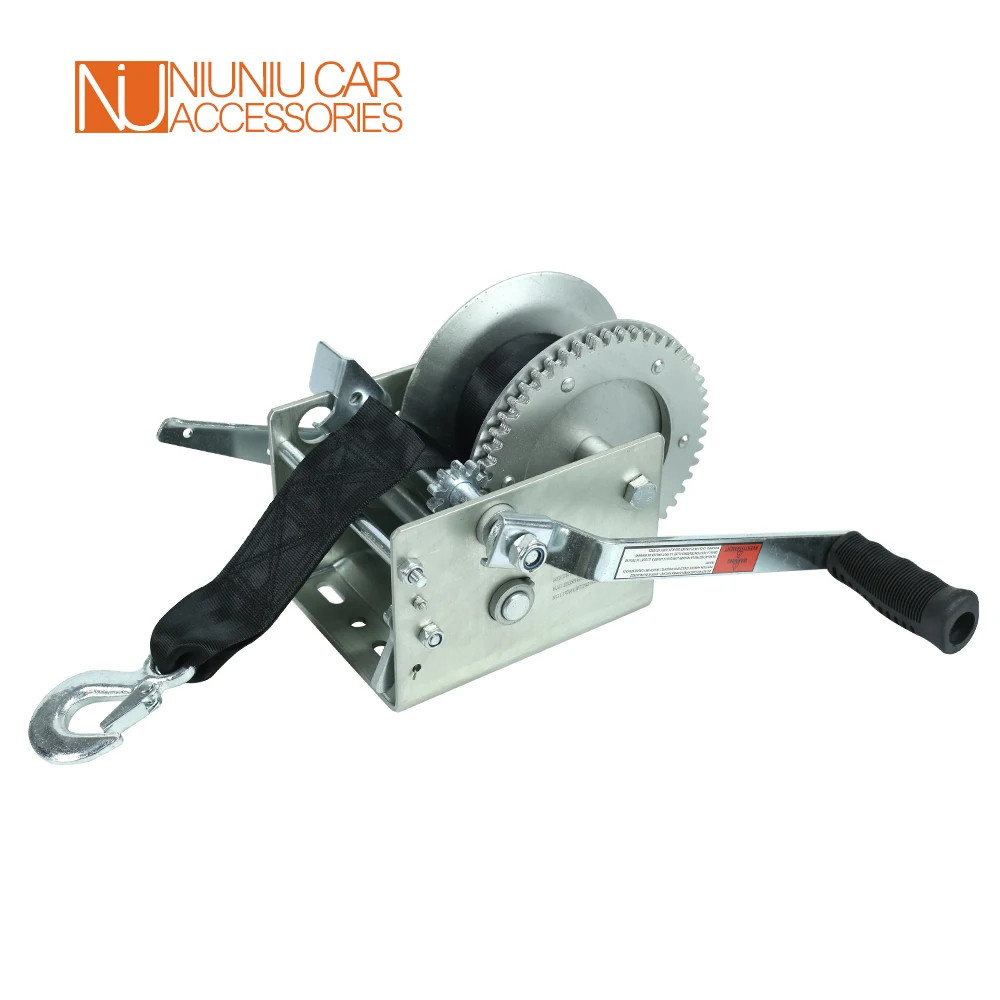 

High Quality Hand Winch CAP 2500 LBS / 1125 KG 7.3M Extra Long Synthetic Strap Webbing Car Boat Trailer