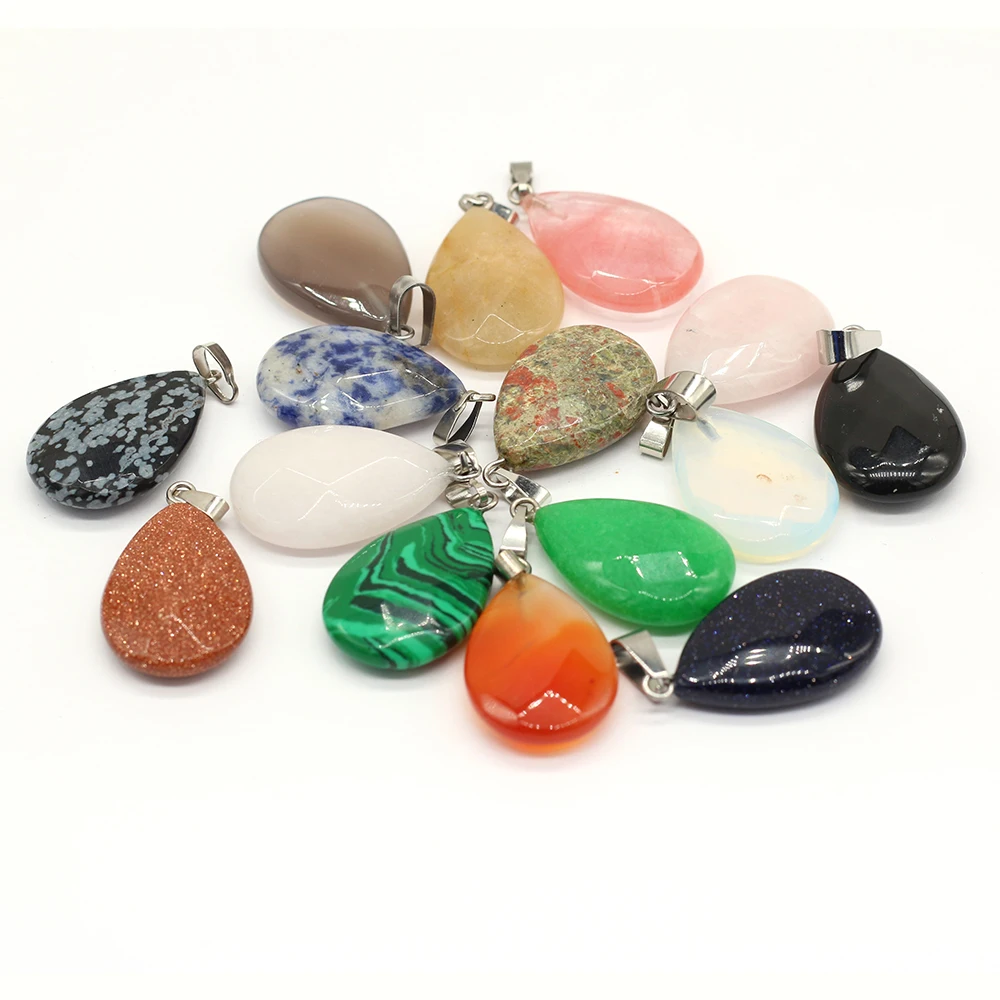 10Pcs Natural Stone Faceted Teardrop Pendant 18x28mm Mixed Gemstone Water Drop Charm with Bail for DIY Necklace Jewelry Making