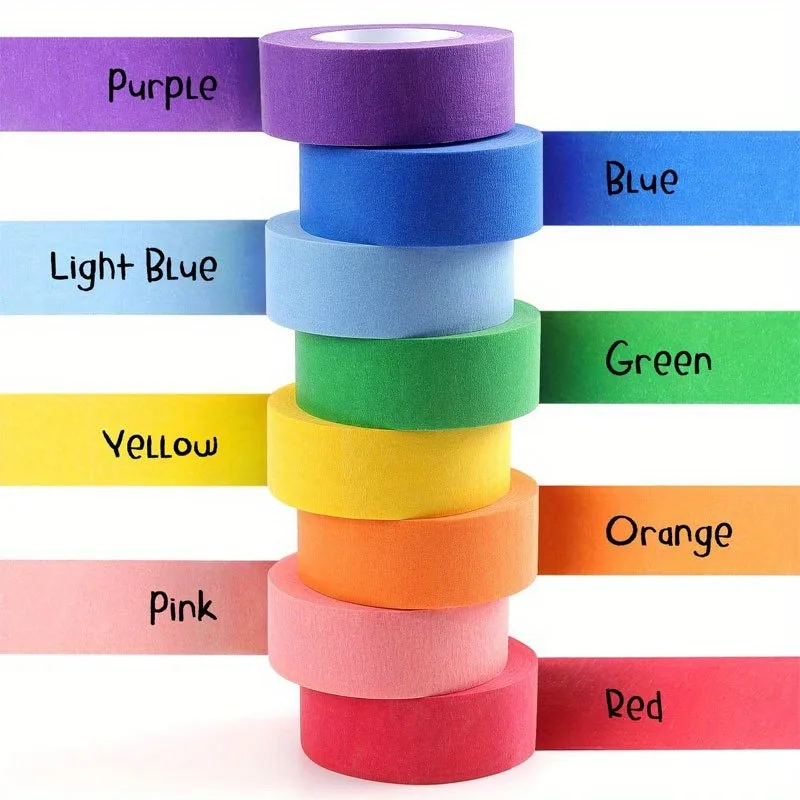 6/8 pcs Colored Writable Masking Tape, Rainbow Colors Painters Tape, Paper Tape, DIY Craft Art Painting Tool Accessories