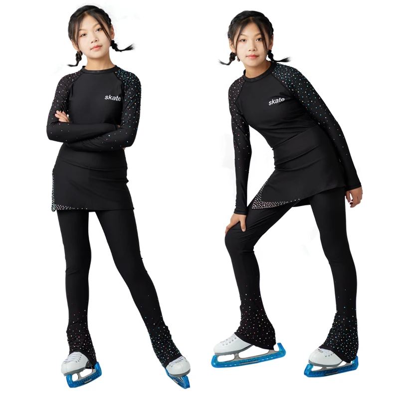 Figure Skating Suit Adult Girl Wool Lining Thickened Cold and Warm Skating Training Pants Set for Winter