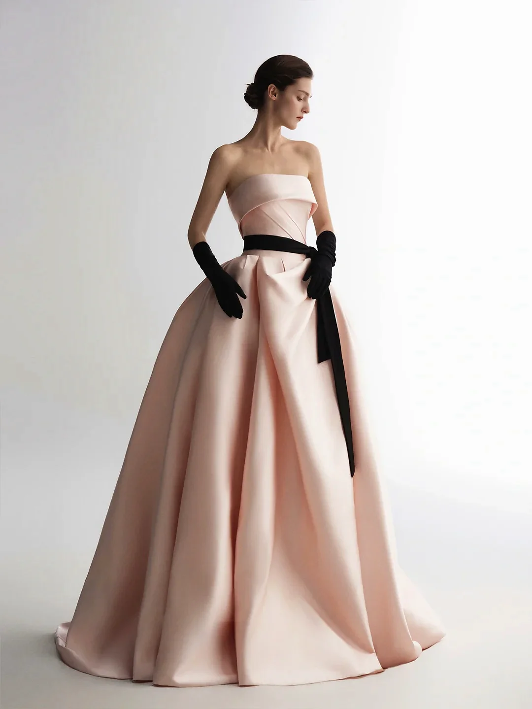 

High-end Pink Evening Dress Satin Strapless Sleeveless A-Line Side Slit Silk Ribbon Floor-Length Banquet Wedding Party Prom Gown