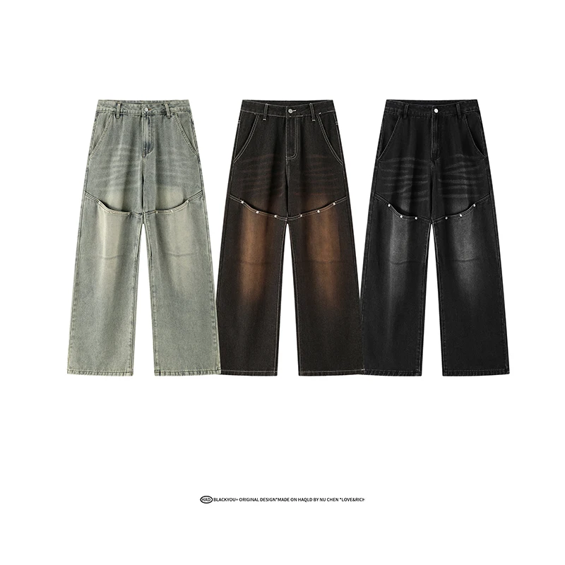 Jeans men 2025 New Style Mens Baggy Jeans Distressed Washed Denim Trousers Creative Pockets Design Hip Hop Casual Wear