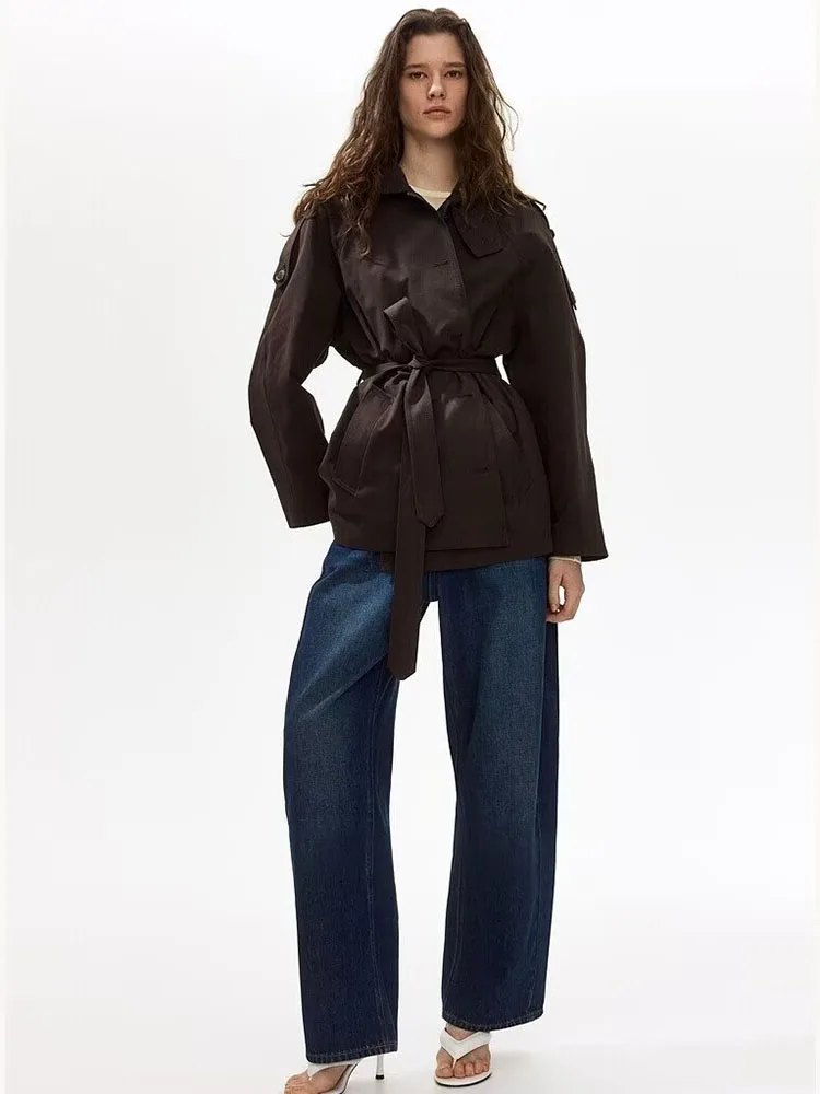 Elegant Sweet Style Women's Coat New Autumn 2026 Fashionable with Belt Matching Polka Dot Fabric Large Coat Button Closure